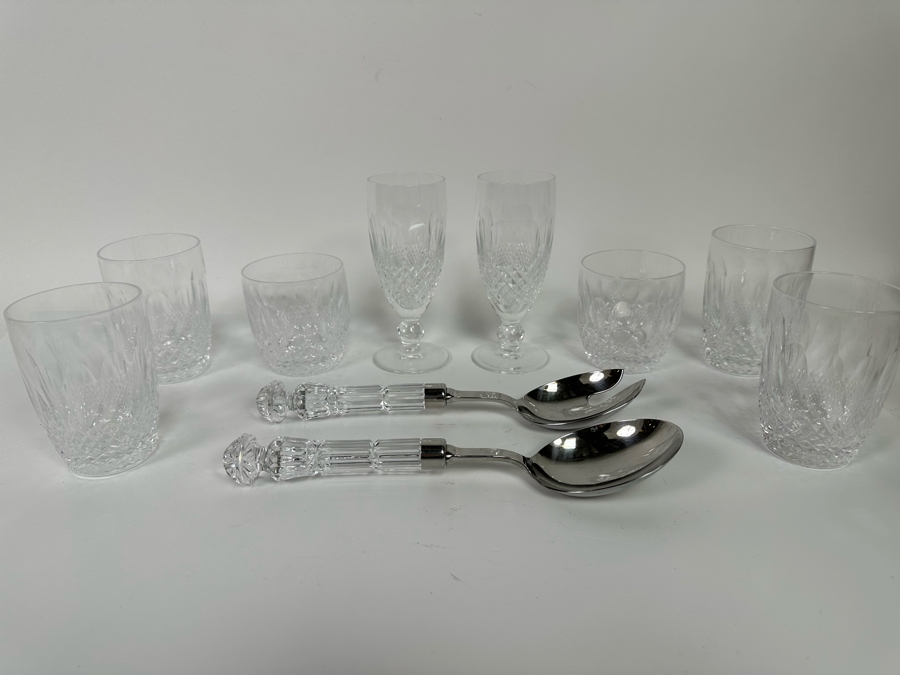 Waterford Crystal Lot Featuring Glasses And Salad Serving Set 10 Pieces [Photo 3]