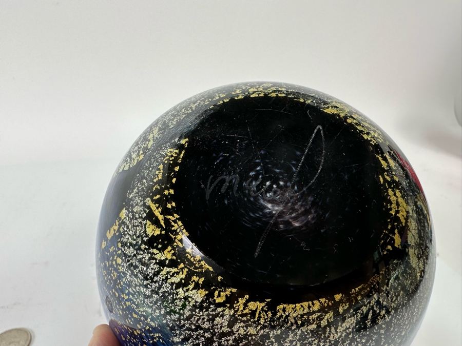 Signed Blue With Gold Flakes Art Glass Bowl 4.5W X 2H [Photo 8]