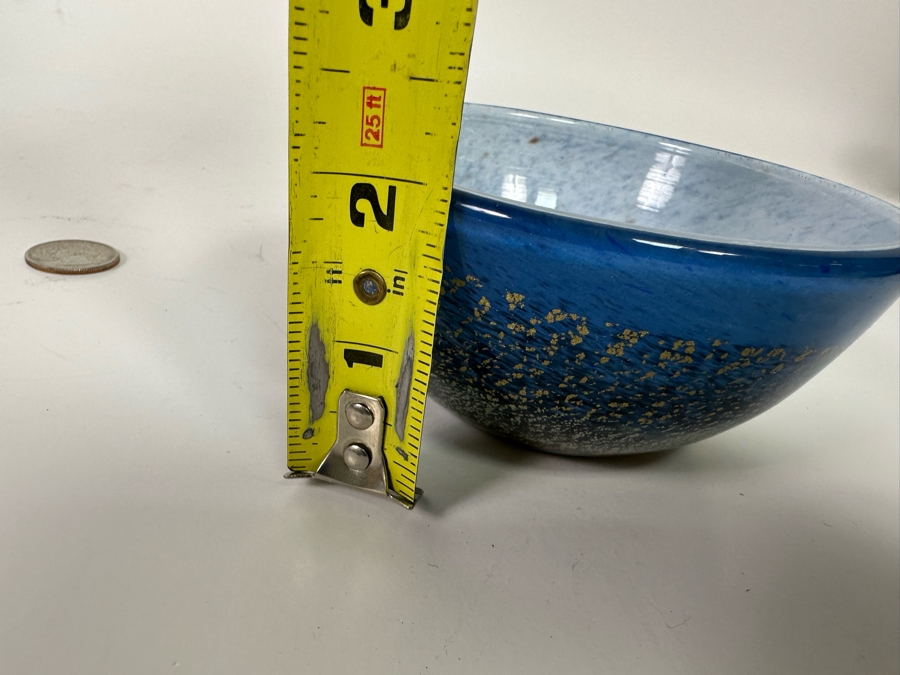 Signed Blue With Gold Flakes Art Glass Bowl 4.5W X 2H [Photo 10]