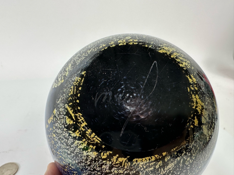 Signed Blue With Gold Flakes Art Glass Bowl 4.5W X 2H [Photo 7]