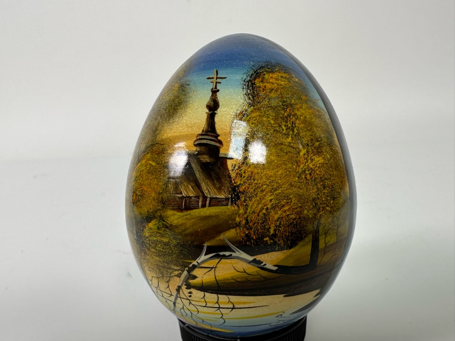 Signed Hand Painted Russian Wooden Egg 3H [Photo 3]