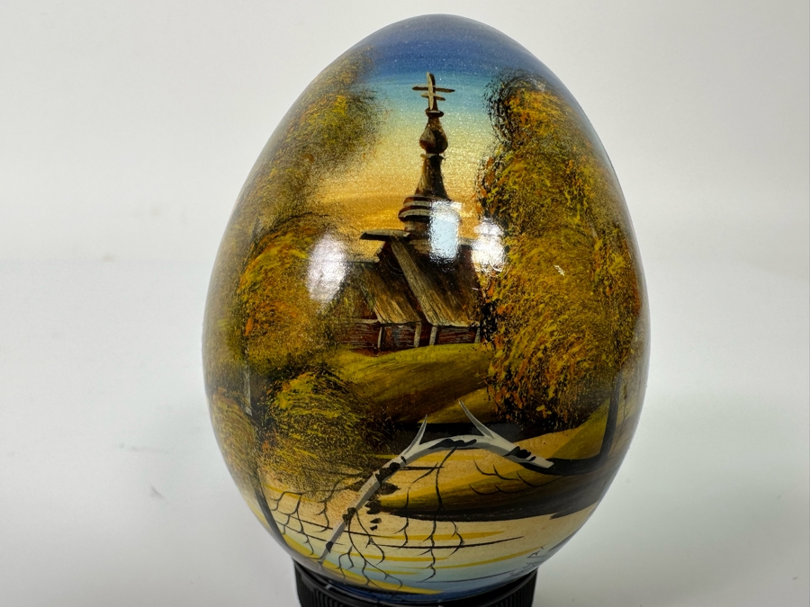 Signed Hand Painted Russian Wooden Egg 3H [Photo 2]