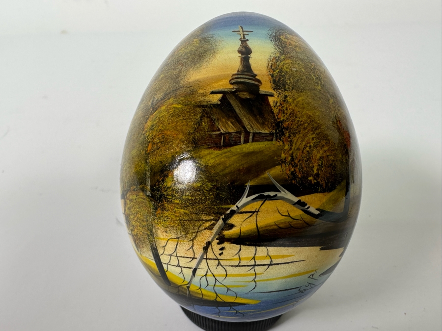 Signed Hand Painted Russian Wooden Egg 3H [Photo 6]