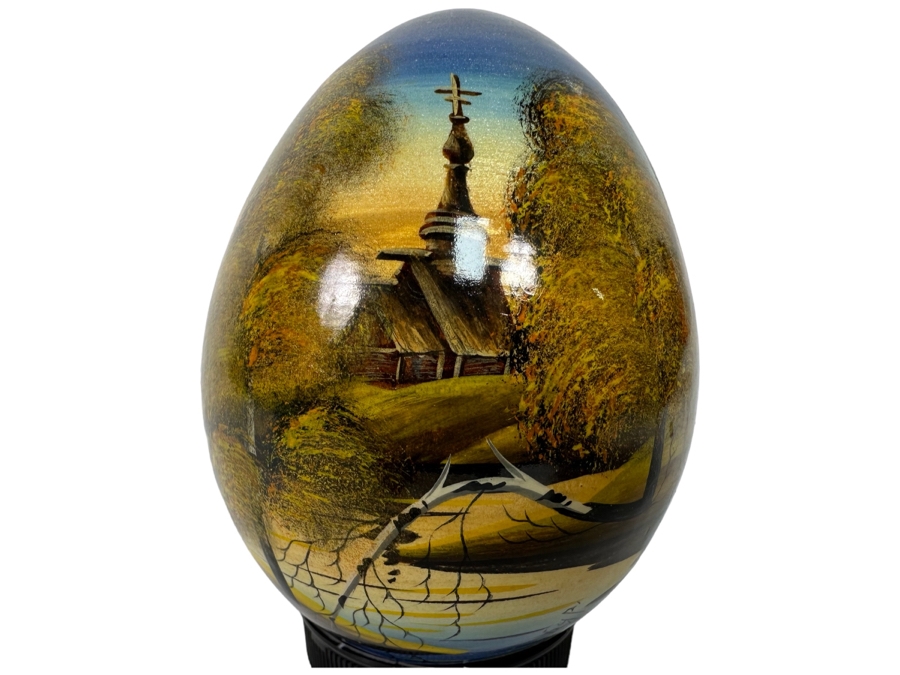 Signed Hand Painted Russian Wooden Egg 3H [Photo 1]