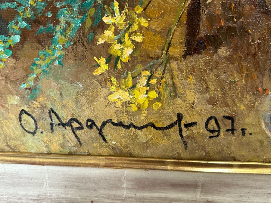 Oleg Ardimasov (B. 1936, Russian) Stunning Original Still Life Painting With Sunflowers And Other Blooms On Canvas Titled, Signed And Dated 1997 On Verso Provenance From Paul Hawkins Gallery In London, England 37W X 41H Framed 42.5W X 46H [Photo 21]