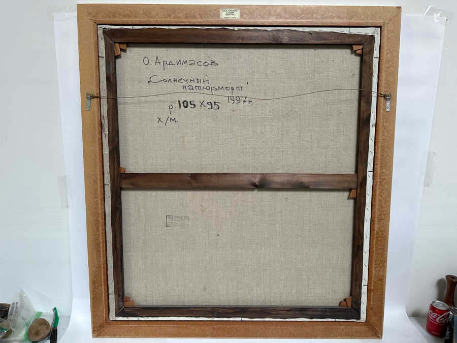 Oleg Ardimasov (B. 1936, Russian) Stunning Original Still Life Painting With Sunflowers And Other Blooms On Canvas Titled, Signed And Dated 1997 On Verso Provenance From Paul Hawkins Gallery In London, England 37W X 41H Framed 42.5W X 46H [Photo 22]