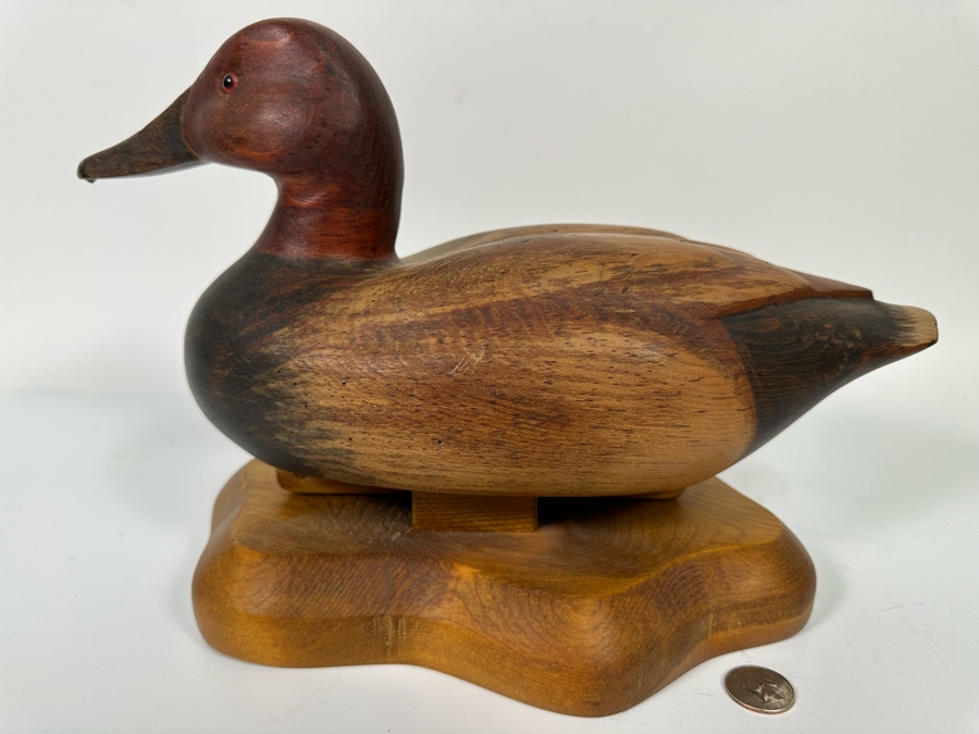 R D Lewis Signed Carved Wooden Duck Decoy On Stand Dated 1980 14W X 7D X 10H [Photo 3]