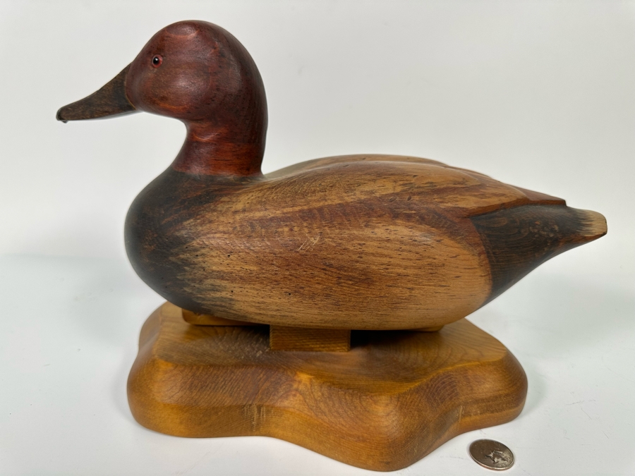 R D Lewis Signed Carved Wooden Duck Decoy On Stand Dated 1980 14W X 7D X 10H [Photo 2]