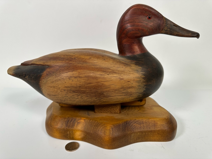 R D Lewis Signed Carved Wooden Duck Decoy On Stand Dated 1980 14W X 7D X 10H [Photo 7]