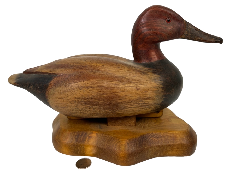 R D Lewis Signed Carved Wooden Duck Decoy On Stand Dated 1980 14W X 7D X 10H