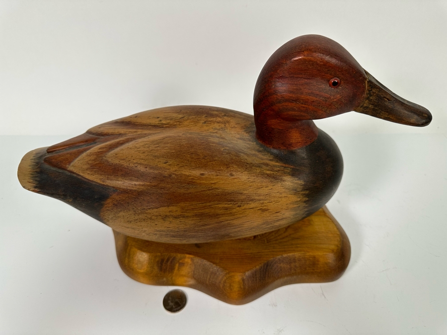 R D Lewis Signed Carved Wooden Duck Decoy On Stand Dated 1980 14W X 7D X 10H [Photo 10]
