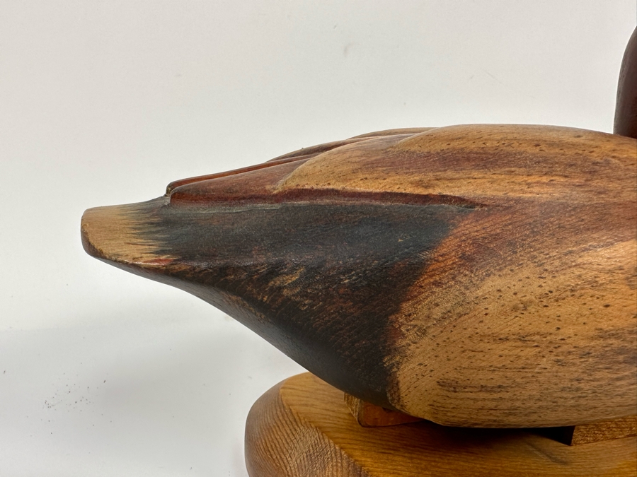 R D Lewis Signed Carved Wooden Duck Decoy On Stand Dated 1980 14W X 7D X 10H [Photo 9]