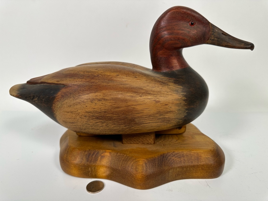 R D Lewis Signed Carved Wooden Duck Decoy On Stand Dated 1980 14W X 7D X 10H [Photo 6]