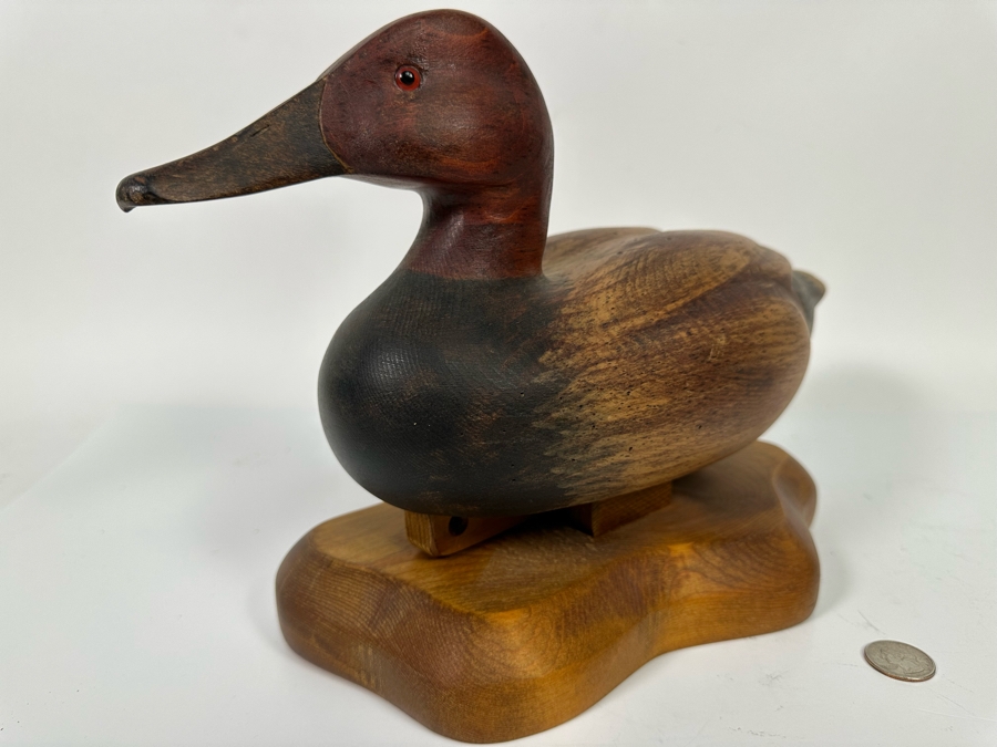 R D Lewis Signed Carved Wooden Duck Decoy On Stand Dated 1980 14W X 7D X 10H [Photo 4]