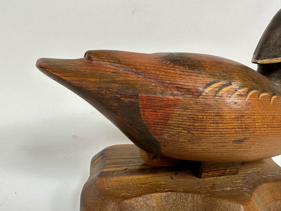 R D Lewis Signed Carved Wooden Duck Decoy On Stand Dated 1980 13W X 7D X 9H [Photo 9]