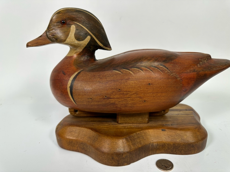 R D Lewis Signed Carved Wooden Duck Decoy On Stand Dated 1980 13W X 7D X 9H [Photo 3]