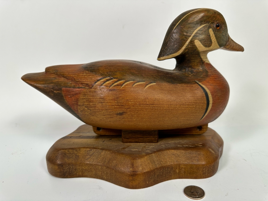 R D Lewis Signed Carved Wooden Duck Decoy On Stand Dated 1980 13W X 7D X 9H [Photo 8]