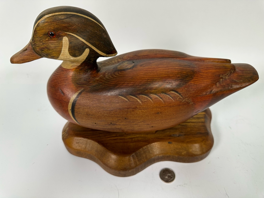 R D Lewis Signed Carved Wooden Duck Decoy On Stand Dated 1980 13W X 7D X 9H [Photo 5]