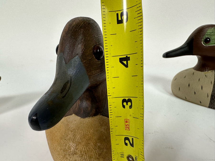 Set Of Three Wooden Duck Decoys By Wildfowler Decoys In Babylon, NY: Green Wing Teal Drake, Green Wing Teal Hen And Wood Duck Hen 11W X 4D X 5H [Photo 11]
