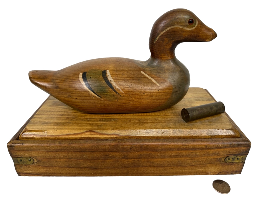 Handmade Wooden Box With Duck Decoy Finial Top 13W X 7D X 9H [Photo 1]