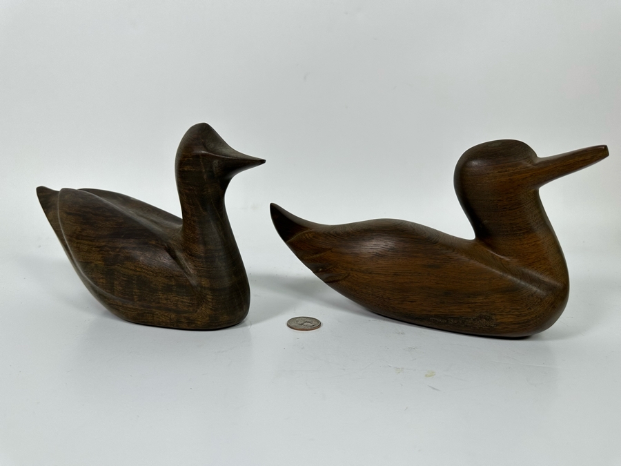 Pair Of Hardwood Carved Ducks 10W X 5H