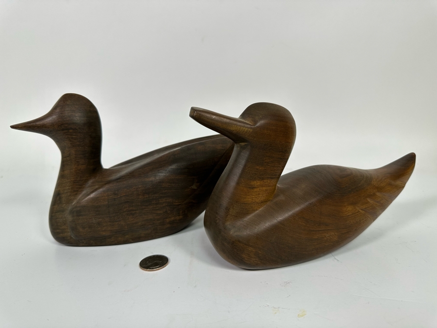 Pair Of Hardwood Carved Ducks 10W X 5H