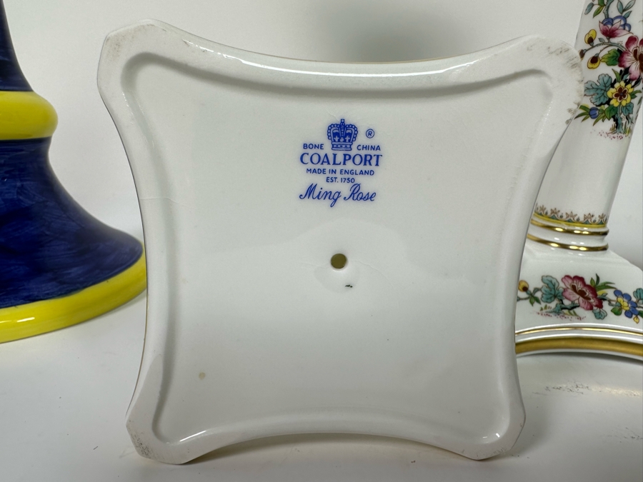 Pair Of Intrada Italian Candle Holders 12H And Pair Of English Coalport Ming Rose Candle Holders 8H [Photo 6]