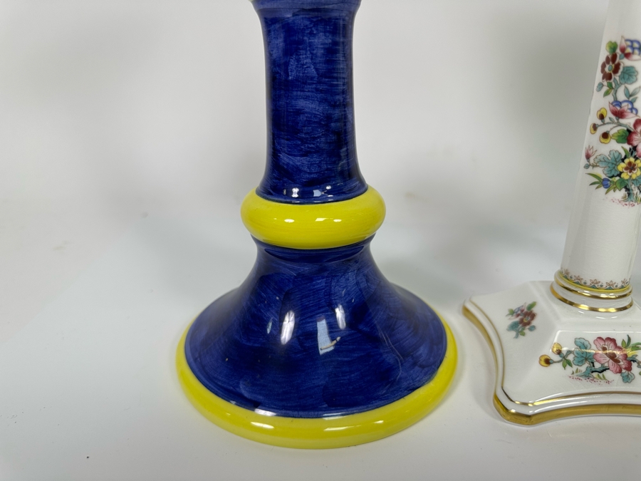 Pair Of Intrada Italian Candle Holders 12H And Pair Of English Coalport Ming Rose Candle Holders 8H [Photo 5]