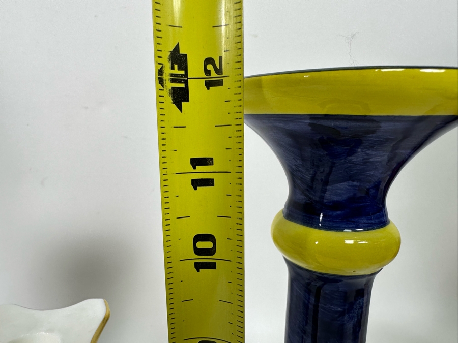 Pair Of Intrada Italian Candle Holders 12H And Pair Of English Coalport Ming Rose Candle Holders 8H [Photo 9]