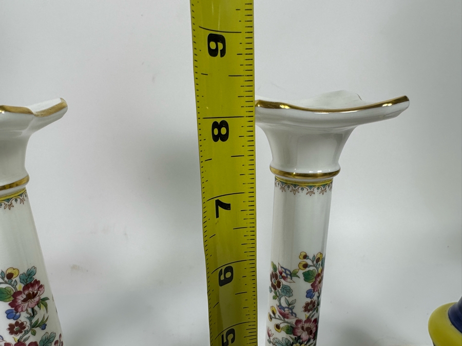 Pair Of Intrada Italian Candle Holders 12H And Pair Of English Coalport Ming Rose Candle Holders 8H [Photo 8]