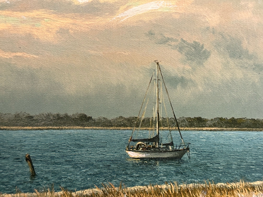 Linda Hartough Hand Signed Atelier Brushstrokes Hand Enhanced Limited Edition Print Titled 'The 18th Hole, Harbour Town Golf Links, Hilton Head' Numbered 182 Of 980 On Canvas 36 X 17 Framed 46.5 X 28 [Photo 9]