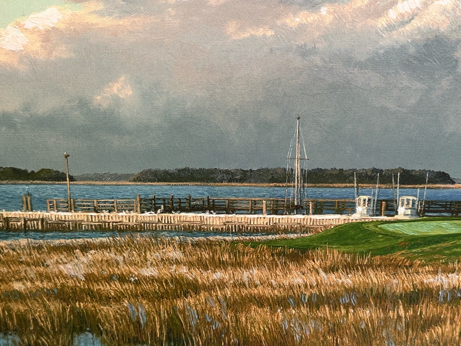 Linda Hartough Hand Signed Atelier Brushstrokes Hand Enhanced Limited Edition Print Titled 'The 18th Hole, Harbour Town Golf Links, Hilton Head' Numbered 182 Of 980 On Canvas 36 X 17 Framed 46.5 X 28 [Photo 8]