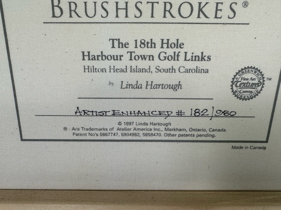 Linda Hartough Hand Signed Atelier Brushstrokes Hand Enhanced Limited Edition Print Titled 'The 18th Hole, Harbour Town Golf Links, Hilton Head' Numbered 182 Of 980 On Canvas 36 X 17 Framed 46.5 X 28 [Photo 14]