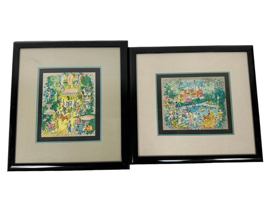 Charles Cobelle (1902-1994, French) Signed Limited Edition Lithographs Titled 'Le Pont' And 'Rue De La Paix' 9 X 11 Framed 20 X 22 [Photo 1]
