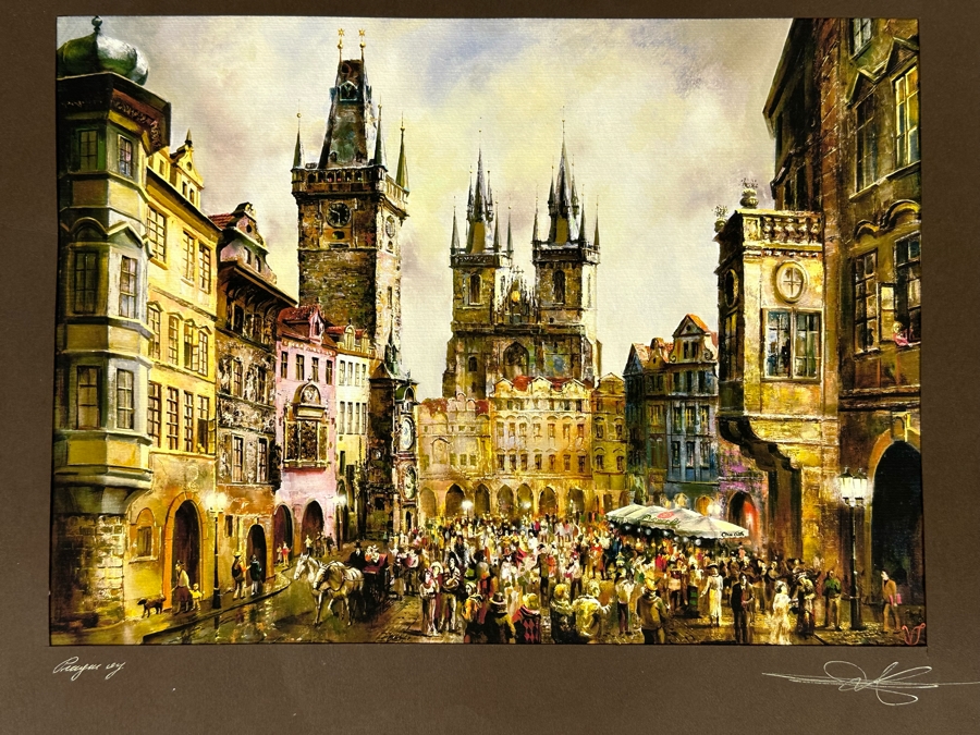 Vasilij Tjutjunnik Remarkable Russian Painting On Paper Of Prague Signed On Front And Verso 15.5 X 11