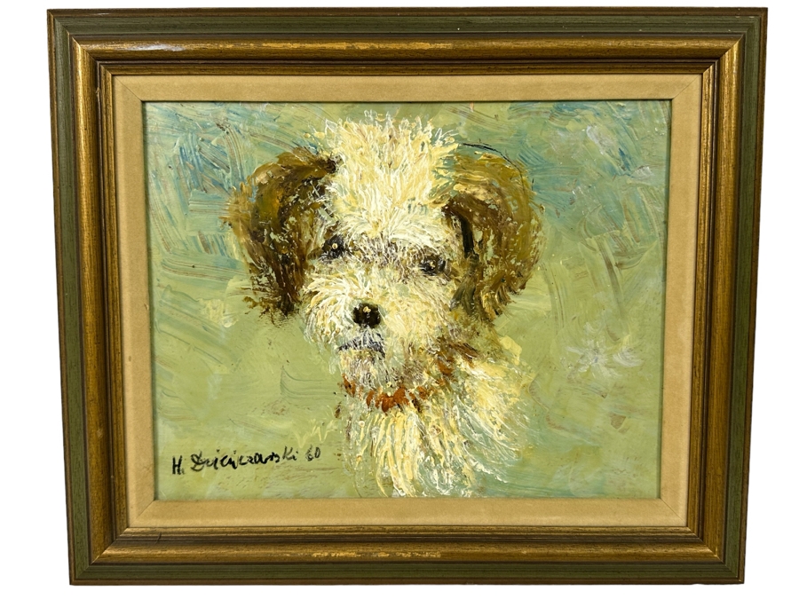 Original 1960 Mid-Century Abstract Dog Portrait Signature Illegible 14.5 X 11.5 Framed 17 X 14 [Photo 1]