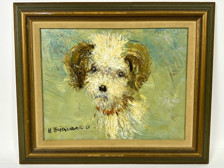Original 1960 Mid-Century Abstract Dog Portrait Signature Illegible 14.5 X 11.5 Framed 17 X 14 [Photo 2]