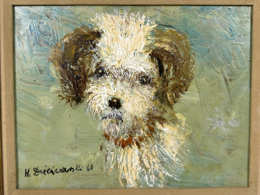 Original 1960 Mid-Century Abstract Dog Portrait Signature Illegible 14.5 X 11.5 Framed 17 X 14 [Photo 3]
