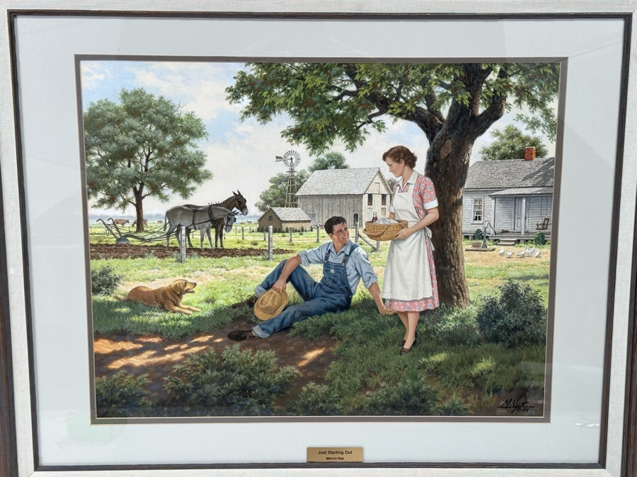 Marvin Nye (1910-2005, Kansas) Signed Original Watercolor And Gouache Drawing On Paper Titled 'Just Starting Out' Dated 1988 21.5 X 18 Framed 36 X 30 [Photo 1]