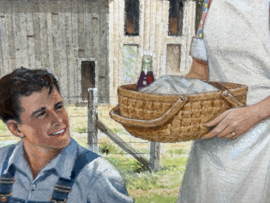 Marvin Nye (1910-2005, Kansas) Signed Original Watercolor And Gouache Drawing On Paper Titled 'Just Starting Out' Dated 1988 21.5 X 18 Framed 36 X 30 [Photo 8]