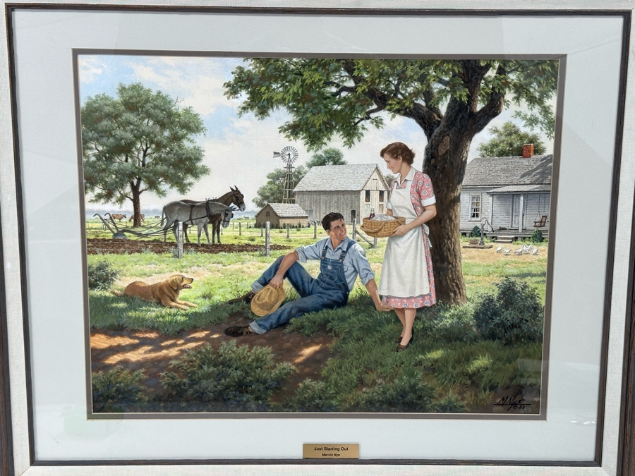 Marvin Nye (1910-2005, Kansas) Signed Original Watercolor And Gouache Drawing On Paper Titled 'Just Starting Out' Dated 1988 21.5 X 18 Framed 36 X 30 [Photo 4]