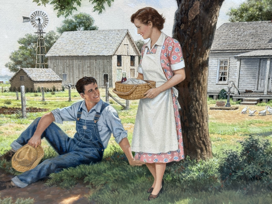 Marvin Nye (1910-2005, Kansas) Signed Original Watercolor And Gouache Drawing On Paper Titled 'Just Starting Out' Dated 1988 21.5 X 18 Framed 36 X 30 [Photo 10]