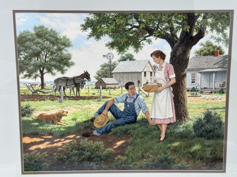 Marvin Nye (1910-2005, Kansas) Signed Original Watercolor And Gouache Drawing On Paper Titled 'Just Starting Out' Dated 1988 21.5 X 18 Framed 36 X 30 [Photo 6]