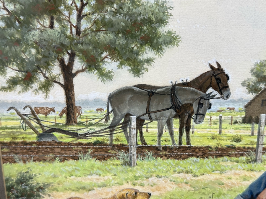 Marvin Nye (1910-2005, Kansas) Signed Original Watercolor And Gouache Drawing On Paper Titled 'Just Starting Out' Dated 1988 21.5 X 18 Framed 36 X 30 [Photo 12]