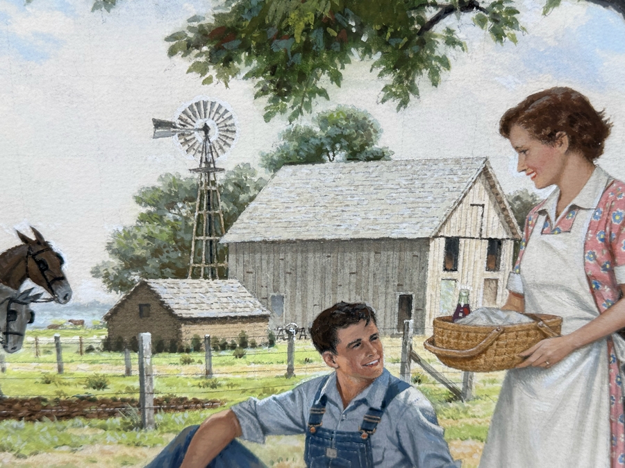 Marvin Nye (1910-2005, Kansas) Signed Original Watercolor And Gouache Drawing On Paper Titled 'Just Starting Out' Dated 1988 21.5 X 18 Framed 36 X 30 [Photo 13]