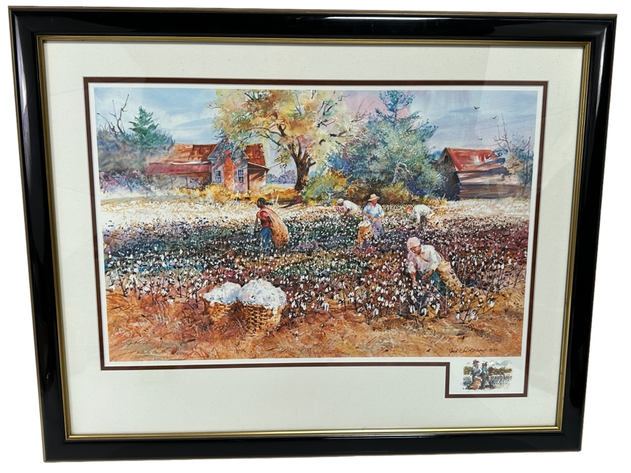 Jack Clouse DeLoney (B. 1940, Alabama) Signed Limited Edition Artists Proof Print Titled 'Yesterday's Cotton' Numbered 16 Of 100 Dated 1989 26 X 18 Framed 34.5 X 27.5 [Photo 2]