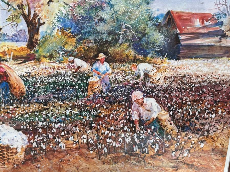 Jack Clouse DeLoney (B. 1940, Alabama) Signed Limited Edition Artists Proof Print Titled 'Yesterday's Cotton' Numbered 16 Of 100 Dated 1989 26 X 18 Framed 34.5 X 27.5 [Photo 5]