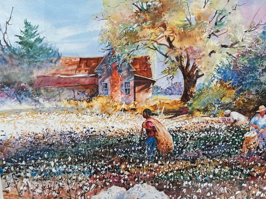 Jack Clouse DeLoney (B. 1940, Alabama) Signed Limited Edition Artists Proof Print Titled 'Yesterday's Cotton' Numbered 16 Of 100 Dated 1989 26 X 18 Framed 34.5 X 27.5 [Photo 4]