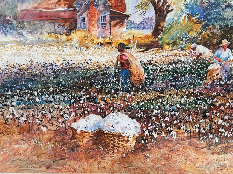 Jack Clouse DeLoney (B. 1940, Alabama) Signed Limited Edition Artists Proof Print Titled 'Yesterday's Cotton' Numbered 16 Of 100 Dated 1989 26 X 18 Framed 34.5 X 27.5 [Photo 3]