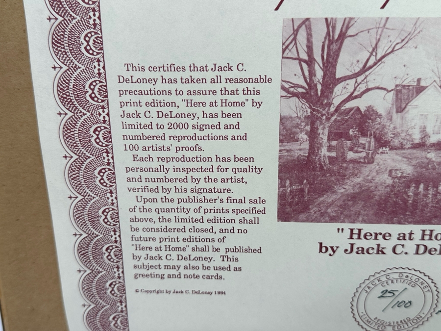 Jack Clouse DeLoney (B. 1940, Alabama) Signed Limited Edition Artists Proof Print Titled 'Here At Home' Numbered 25 Of 100 Dated 1993 29 X 22 Framed 39 X 31.5 [Photo 15]